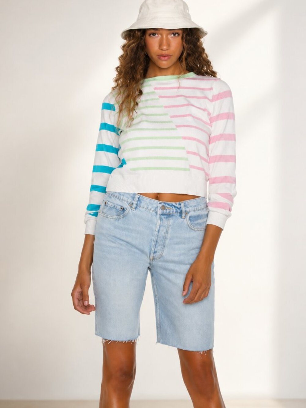 Solid & Striped The Mackenzie Pullover Sweater Pink / Pistachio / Air - XS